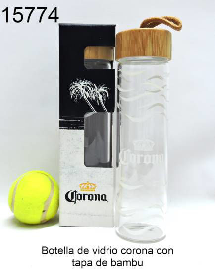 Imagen de BOTELLA DE VIDRIO CORONA CON TAPA DE BAMBU 3.26